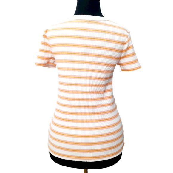 Old Navy Slim Fit Coral White Striped Knit Ringer Crewneck Tee Small - Picture 6 of 8